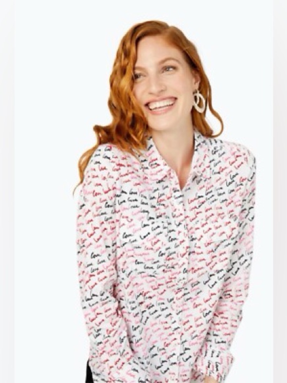 FOXCROFT NYC ‘Love Script’ Wrinkle Free Button Down Cotton Shirt Whimsical